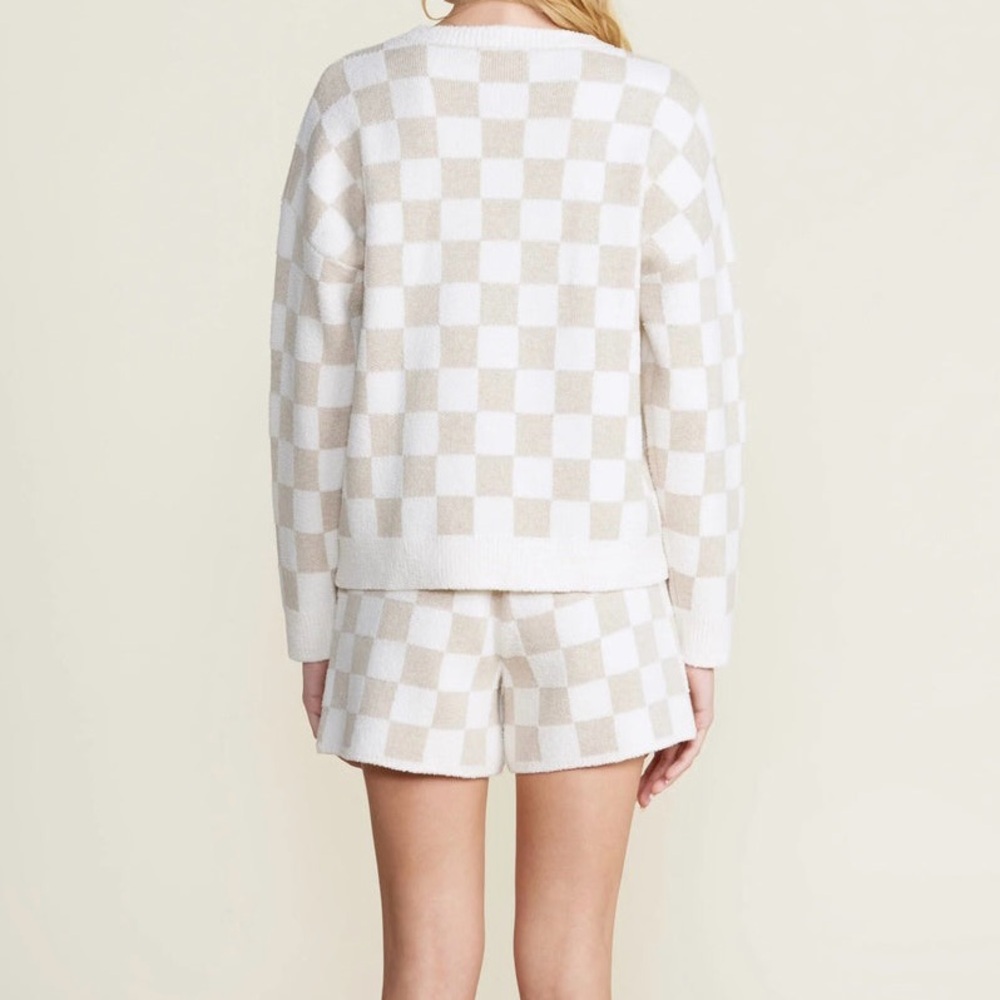 Barefoot Dreams Cream and White Checkerboard Crewneck Sweater NWT - Picture 2 of 2